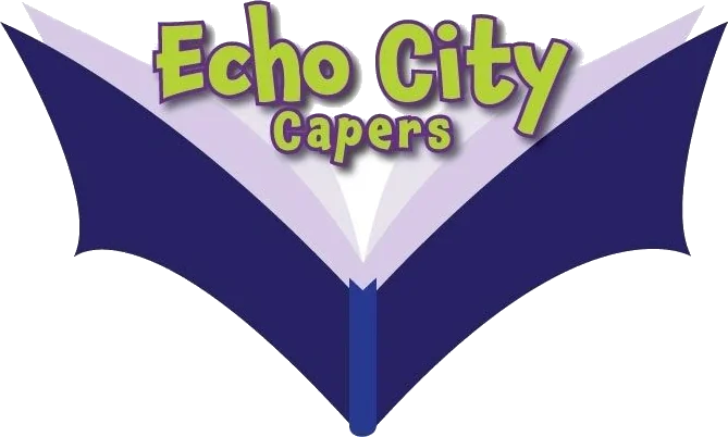 Echo City Capers logo - open book with bat wings