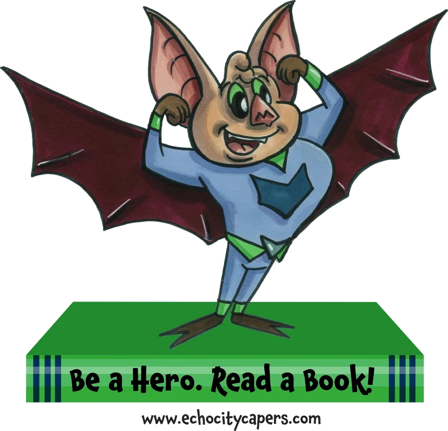 Nightbat standing on a book - Be a Hero, Read a Book!